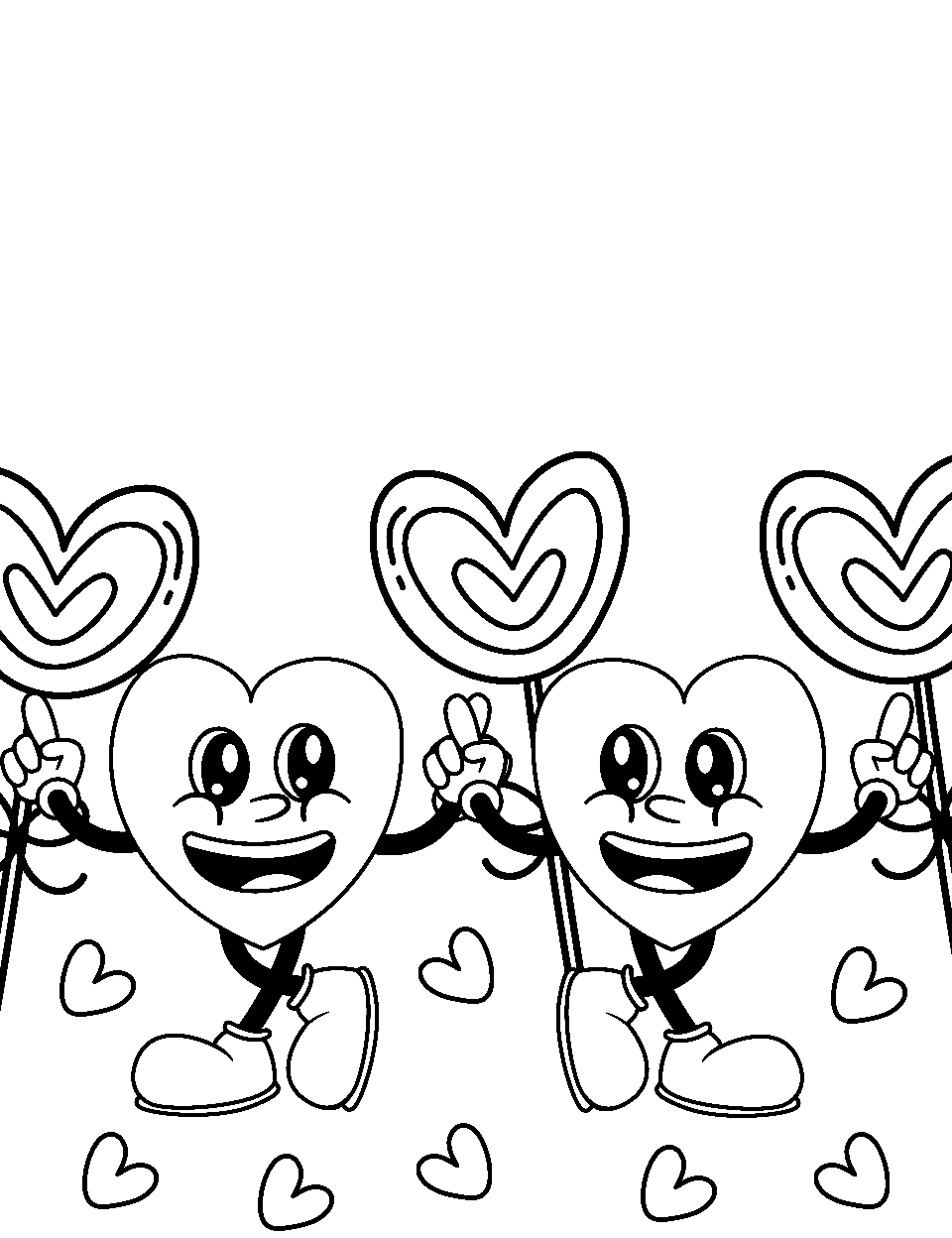 Dancing Heart Characters Valentines Day Coloring Page - Two hearts dancing together.