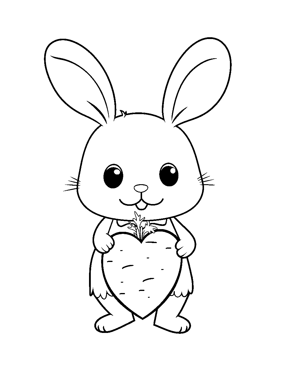 Bunny Holding a Carrot Heart Valentines Day Coloring Page - A bunny clutching a carrot shaped like a heart.