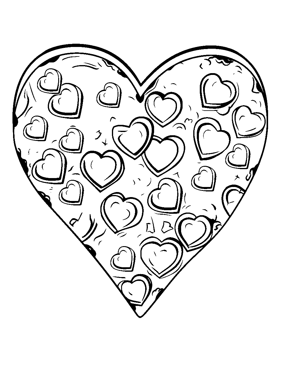 Heart-Shaped Pizza Slice Valentines Day Coloring Page - A pizza slice with heart-shaped pepperoni.