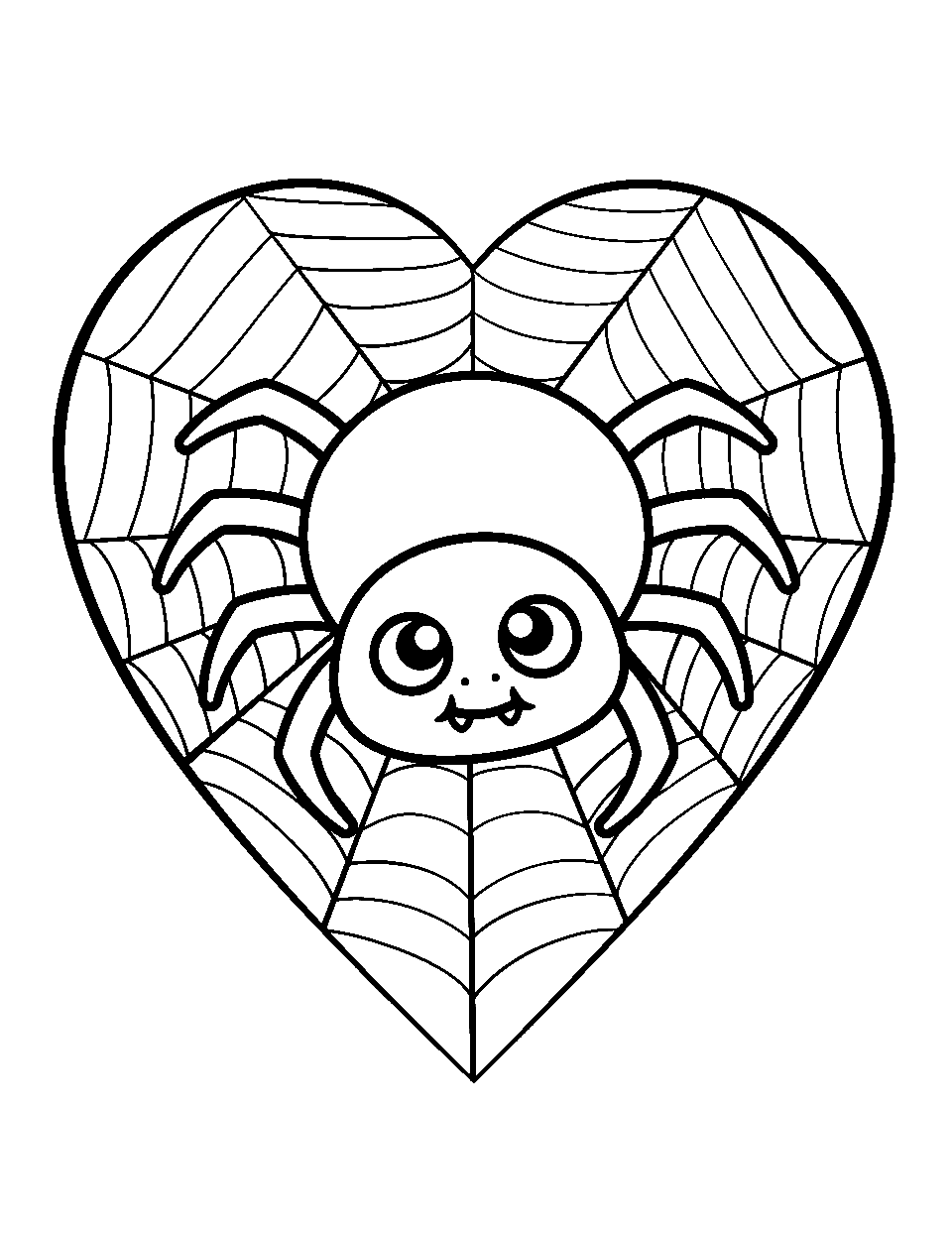 Spider Spinning a Heart Web Coloring Page - A spider in the center of its heart-shaped web.