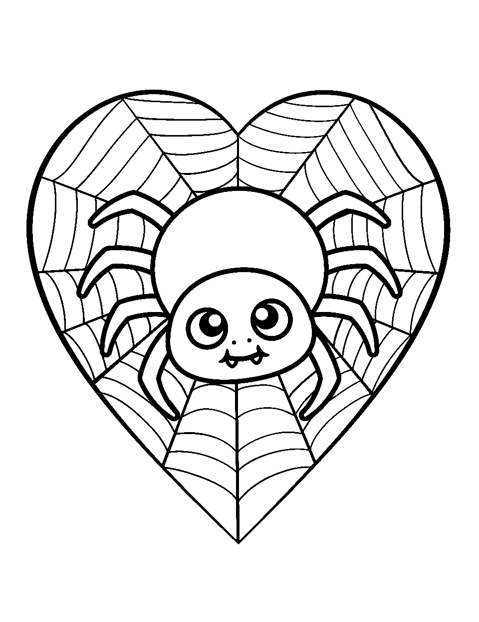 Spider Spinning a Heart Web Valentines Day Coloring Page - A spider in the center of its heart-shaped web.