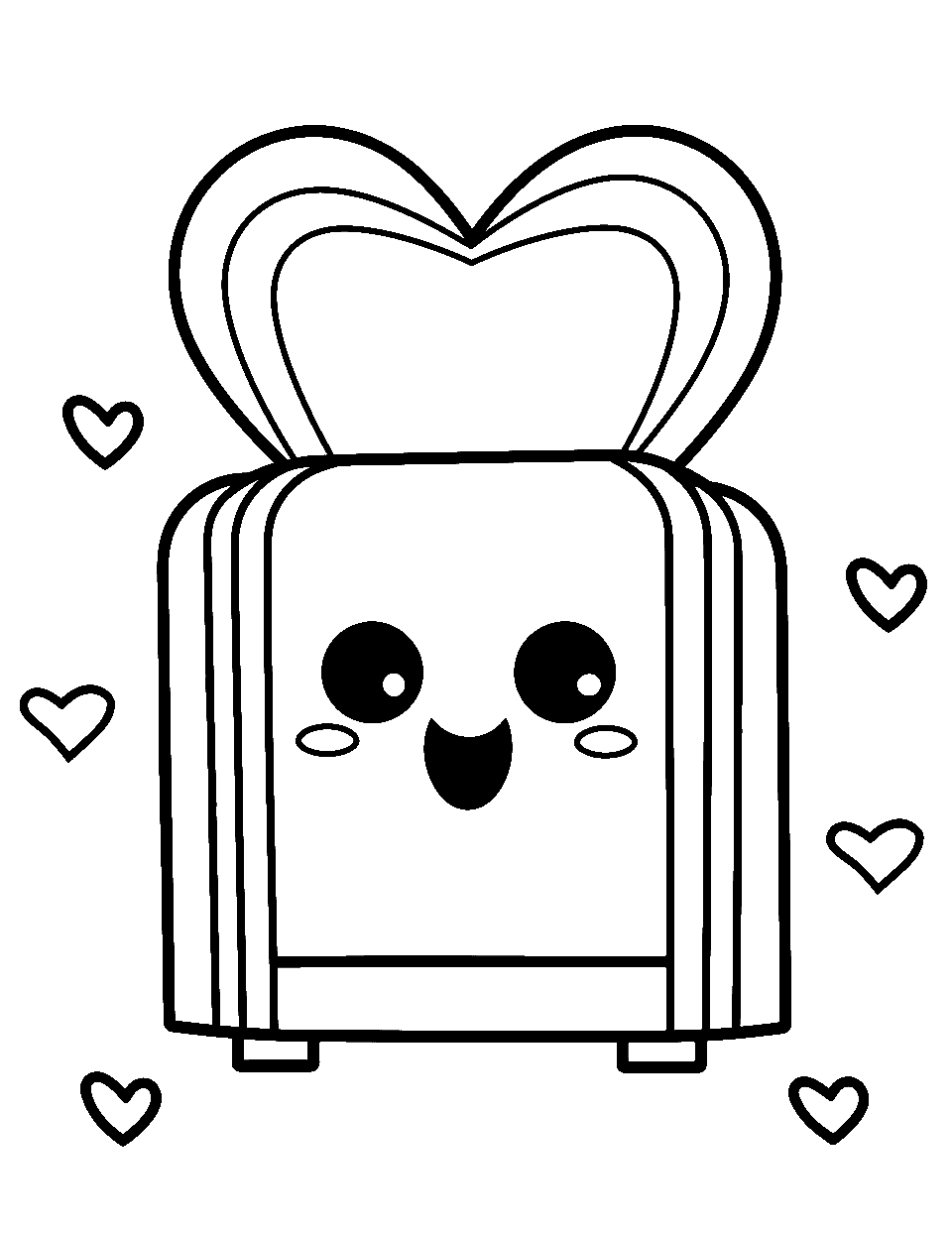 Kawaii Toaster Popping Heart Toast Coloring Page - A toaster with heart toast popping out.