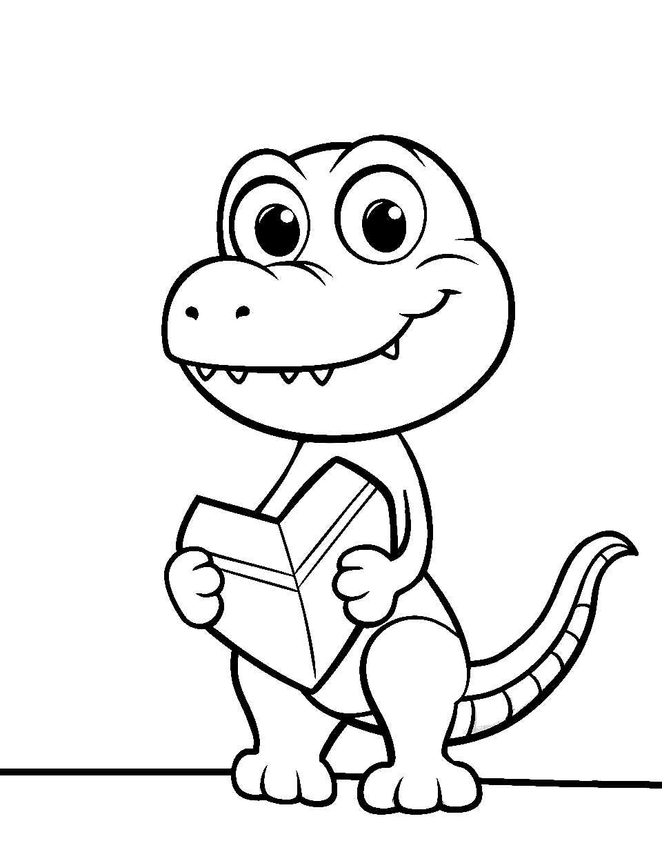 Dinosaur with a Love Letter Valentines Day Coloring Page - A friendly T-Rex holding an envelope shaped like a heart.