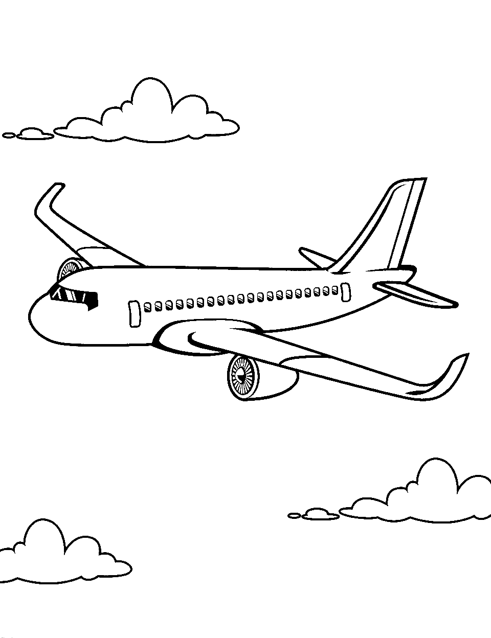 Realistic Jet Flight Airplane Coloring Page - A sleek, modern jet soaring through the sky with minimal clouds.