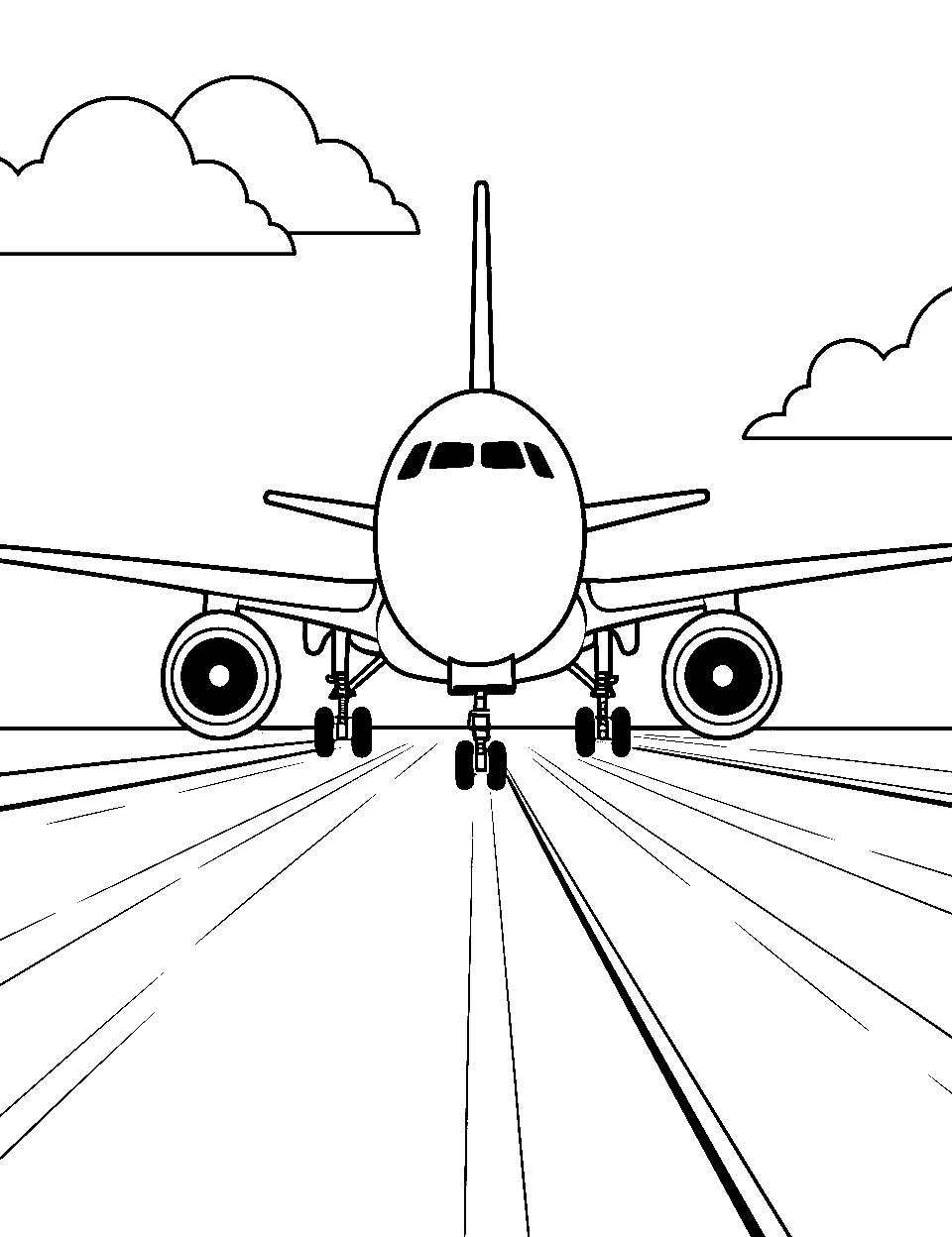 Runway Ready Airplane Coloring Page - An airplane on the runway ready to take off.