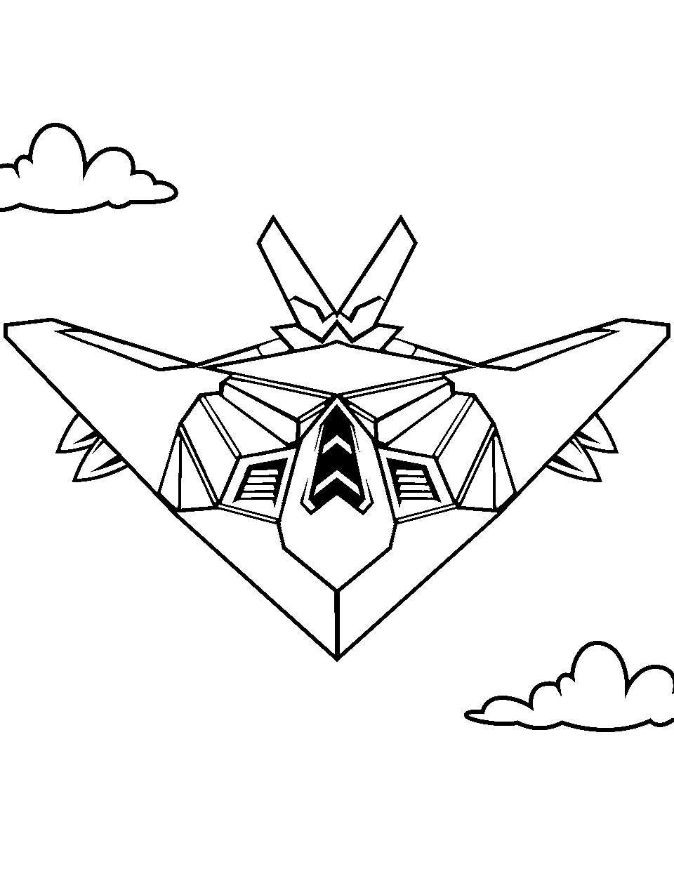 Stealth Bomber Airplane Coloring Page - A stealth bomber flying undetected in the sky.