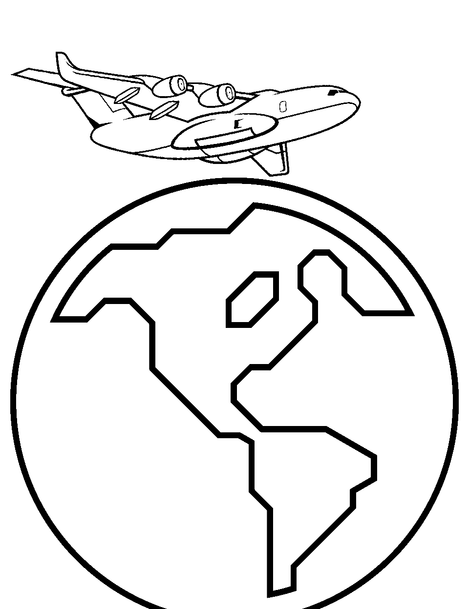 Air Cargo Transport Airplane Coloring Page - A large cargo plane carrying goods across continents.