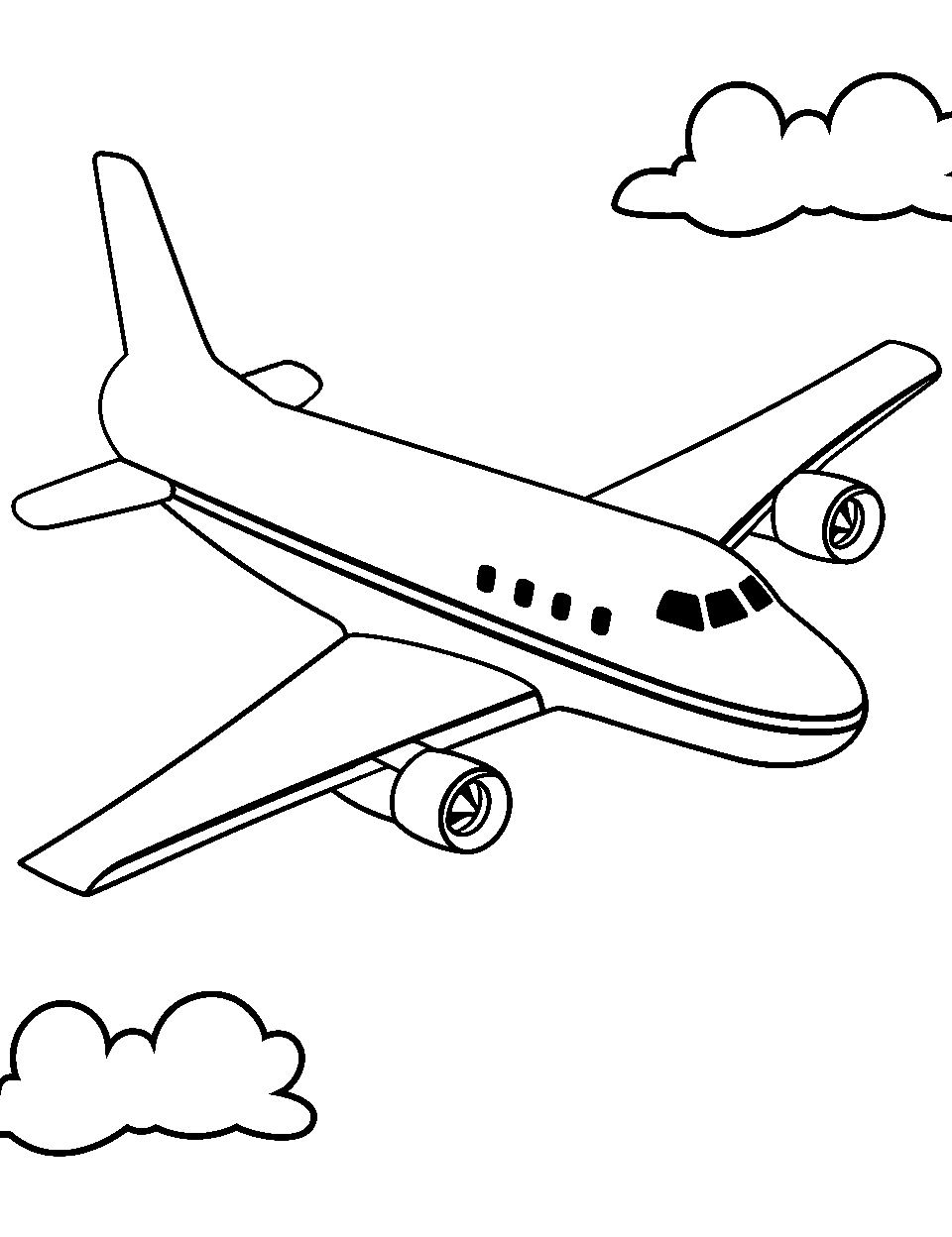 Retro Passenger Plane Airplane Coloring Page - A retro-styled passenger plane.