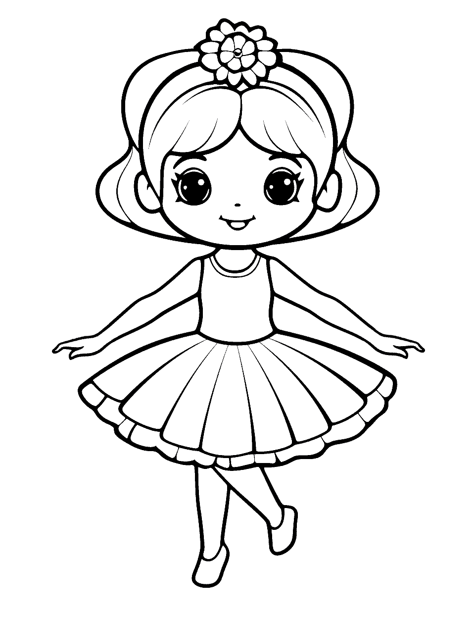 Kawaii Ballerina Coloring Page - A super cute, kawaii-inspired ballerina character.