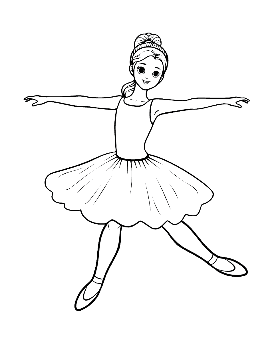 Leap Ballerina in Action Coloring Page - A ballerina captured in mid-leap, showing motion and grace.
