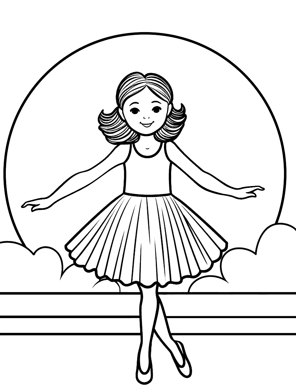 Dance Practice at Sunset Ballerina Coloring Page - A ballerina practicing her moves as the sun sets in the background.