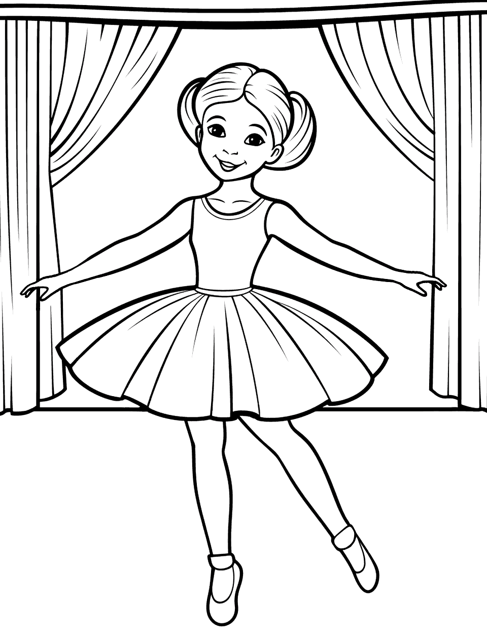 Ballet Dancer at School Show Ballerina Coloring Page - A young ballet dancer performing at a school show.