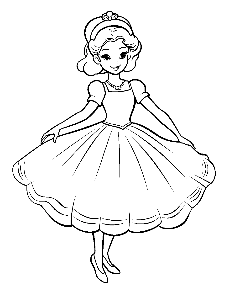 Belle As a Ballerina Coloring Page - The character Belle from Beauty and the Beast, dressed as a ballerina.