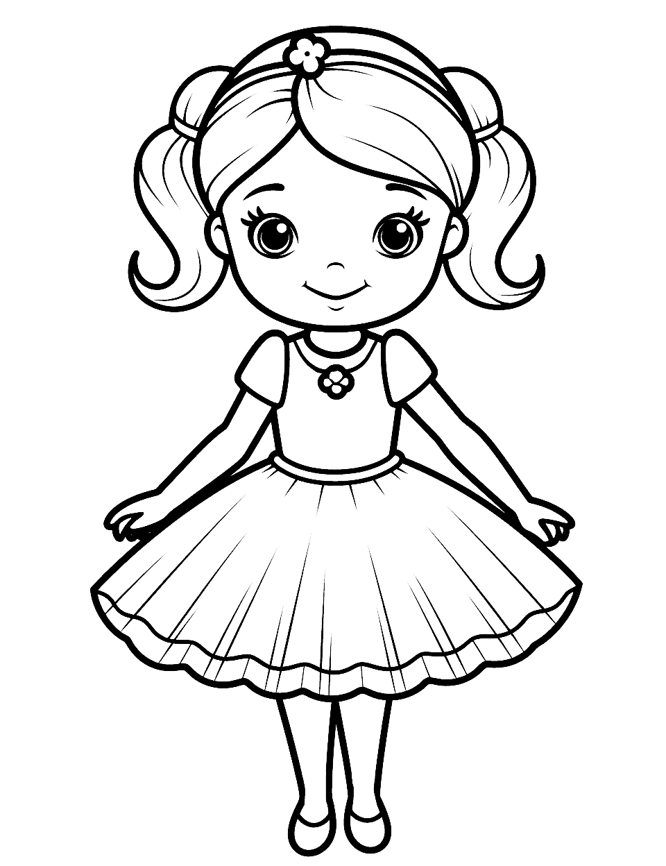 Little Ballerina Coloring Page - A cute girl dressed in a tiny ballerina outfit.