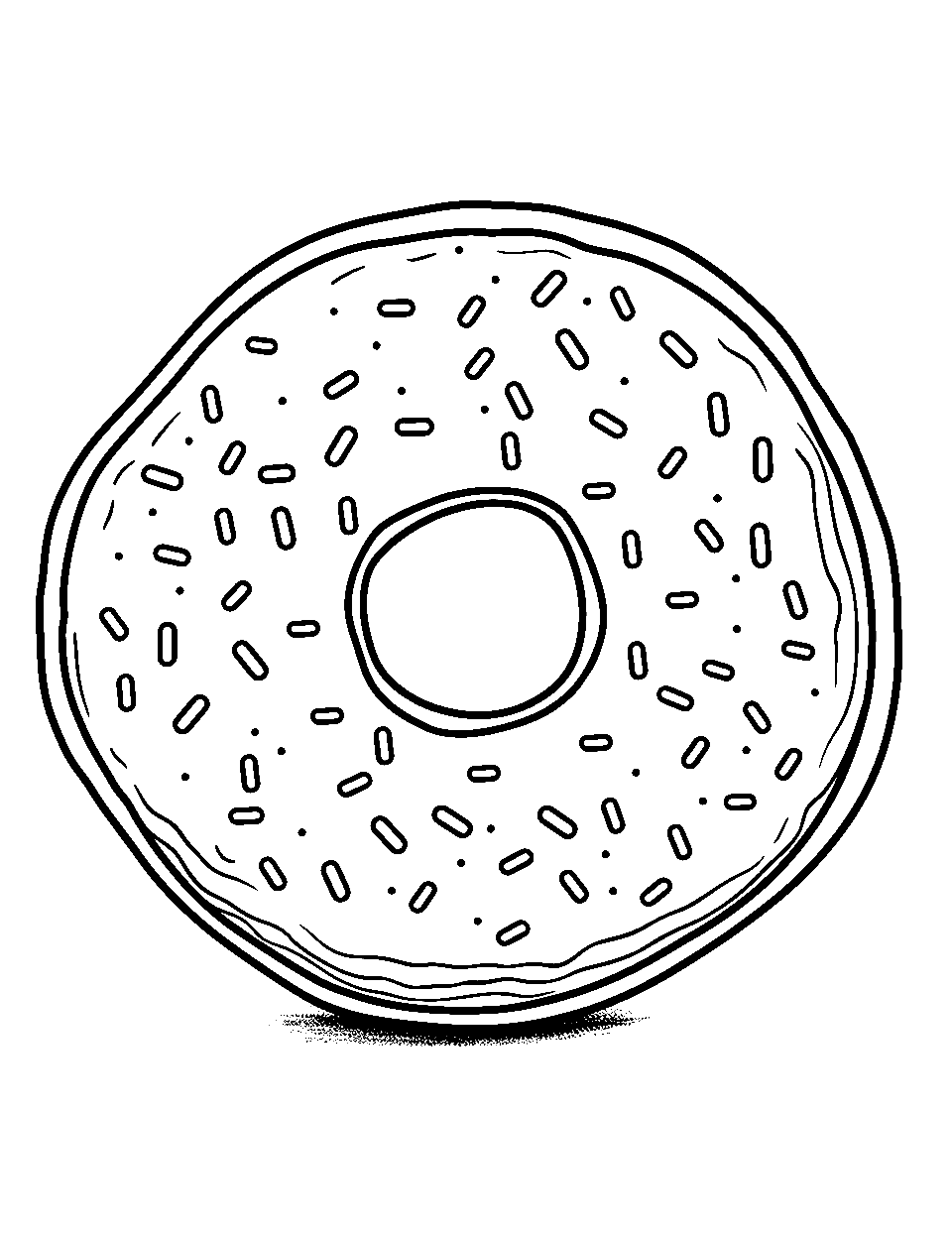 Simple Sprinkled Donut Coloring Page - A basic, easy-to-color donut with sprinkles.