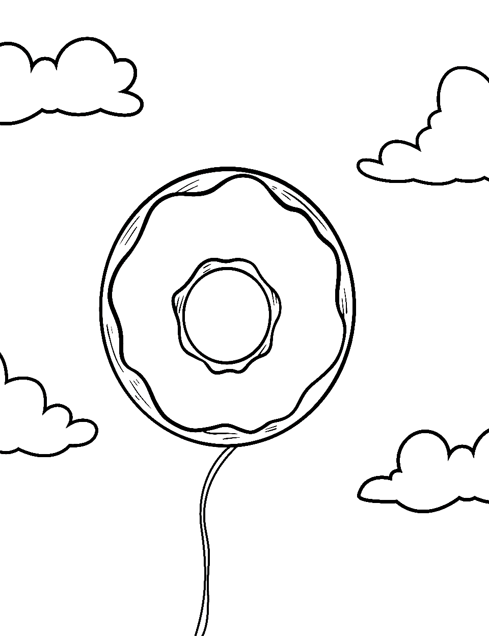 Donut Balloon Coloring Page - A donut shaped like a balloon floating in the sky.