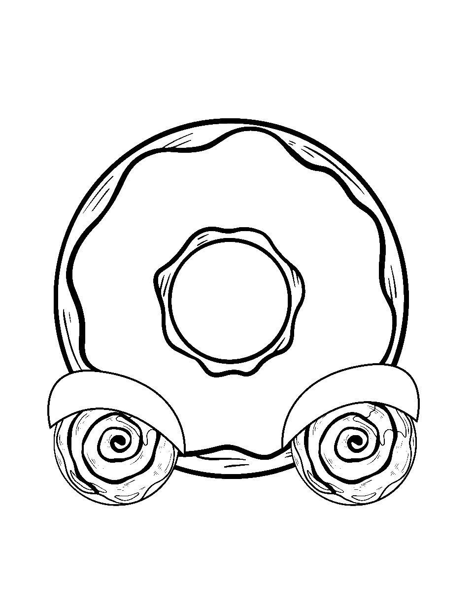 Donut Car Coloring Page - A donut car with wheels made of donuts.