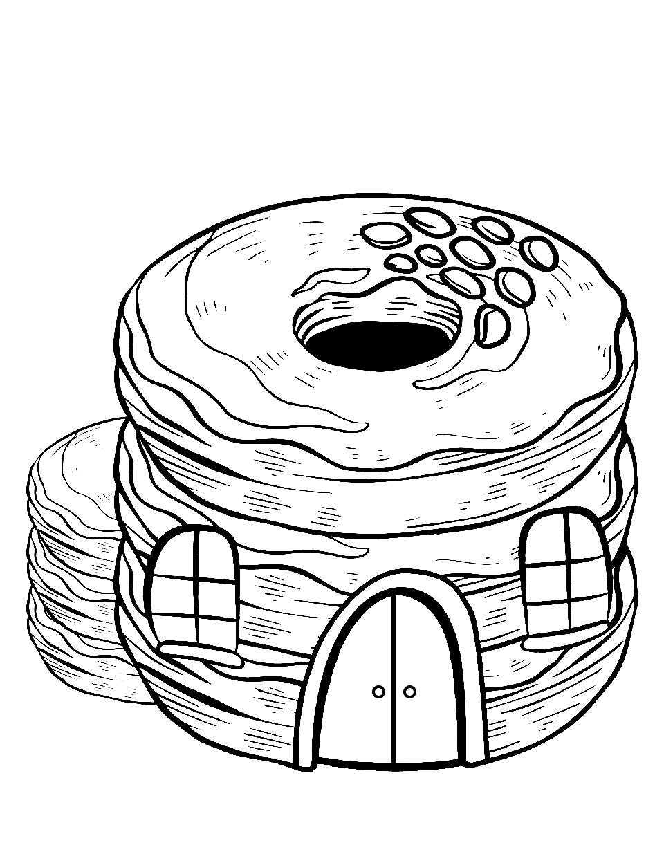 Doughnut House Donut Coloring Page - A house design that is shaped like doughnuts.