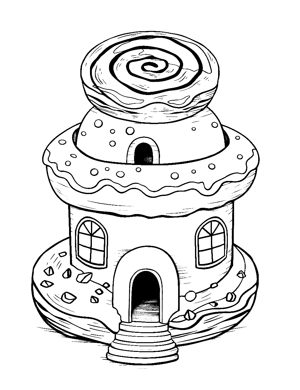 Donut Palace Coloring Page - A scrumptious palace made of donuts.
