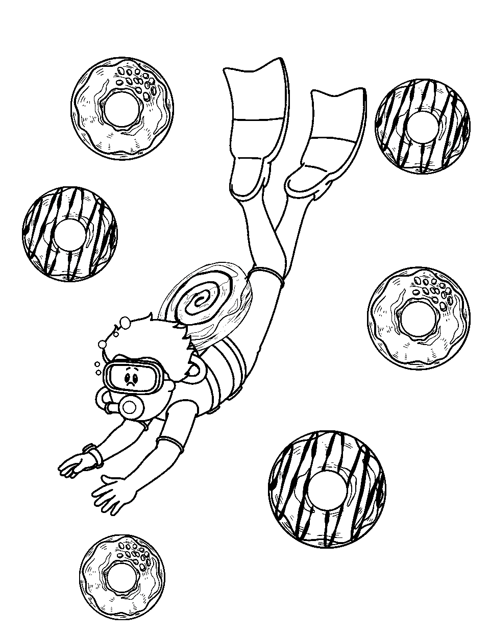 Donut Diver Coloring Page - Diver exploring the Donutverse with a donut powered suit.
