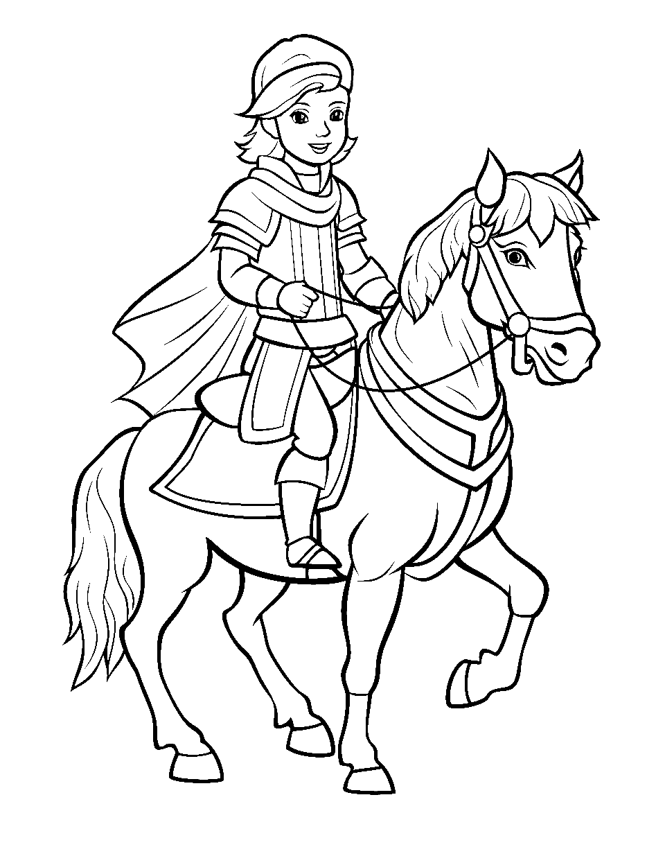 Elf Knight Riding a Horse Coloring Page - An elf knight riding a noble steed.