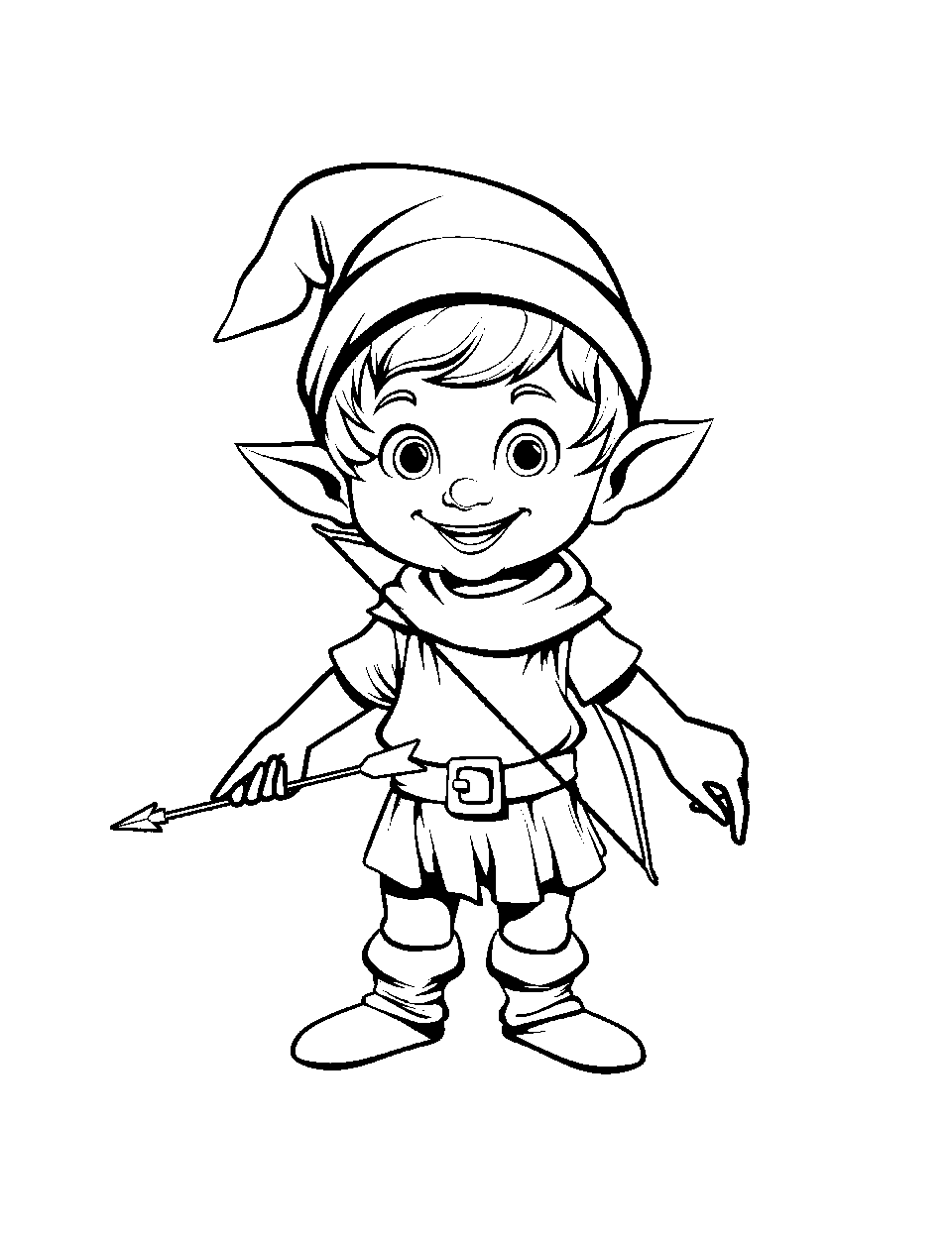 Elf Archer Coloring Page - A male elf with a bow and arrow.