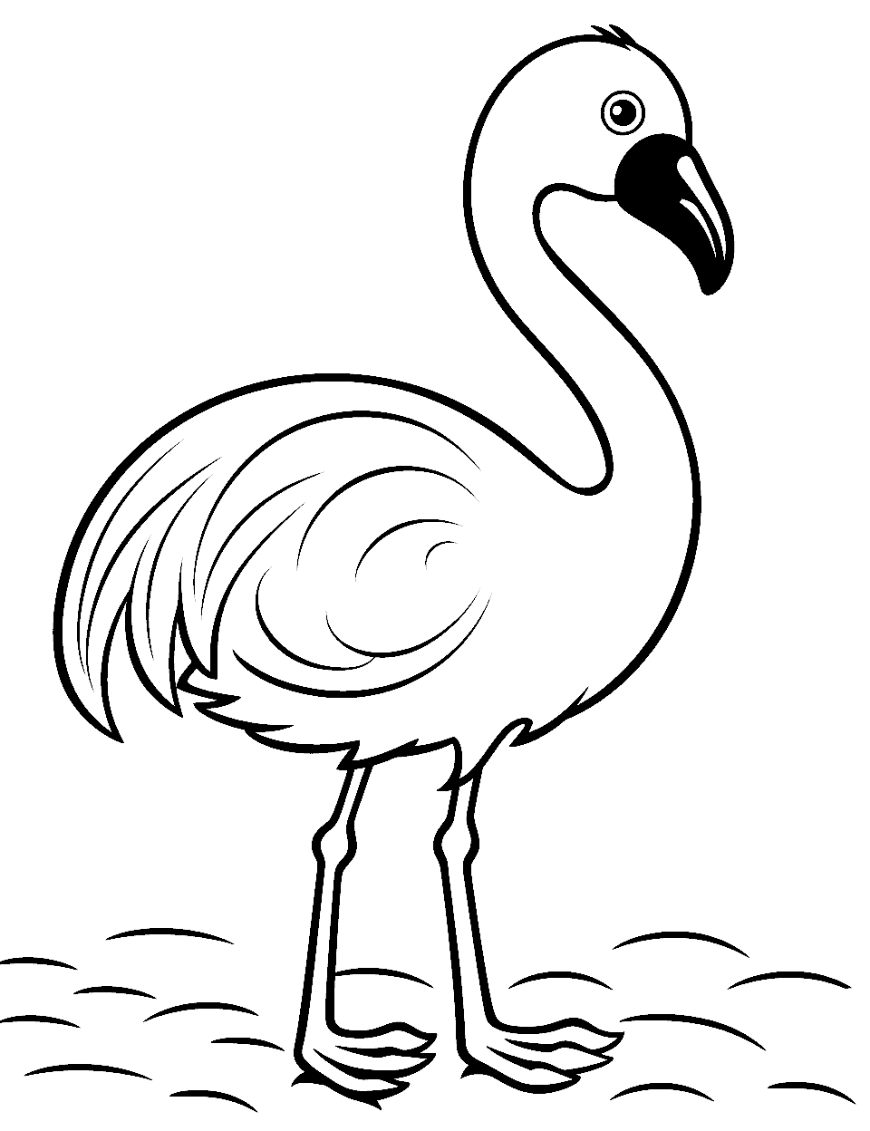 Kawaii Flamingo in a Cute Pose Coloring Page - A super cute, kawaii-style flamingo with big, expressive eyes and a cheerful pose.