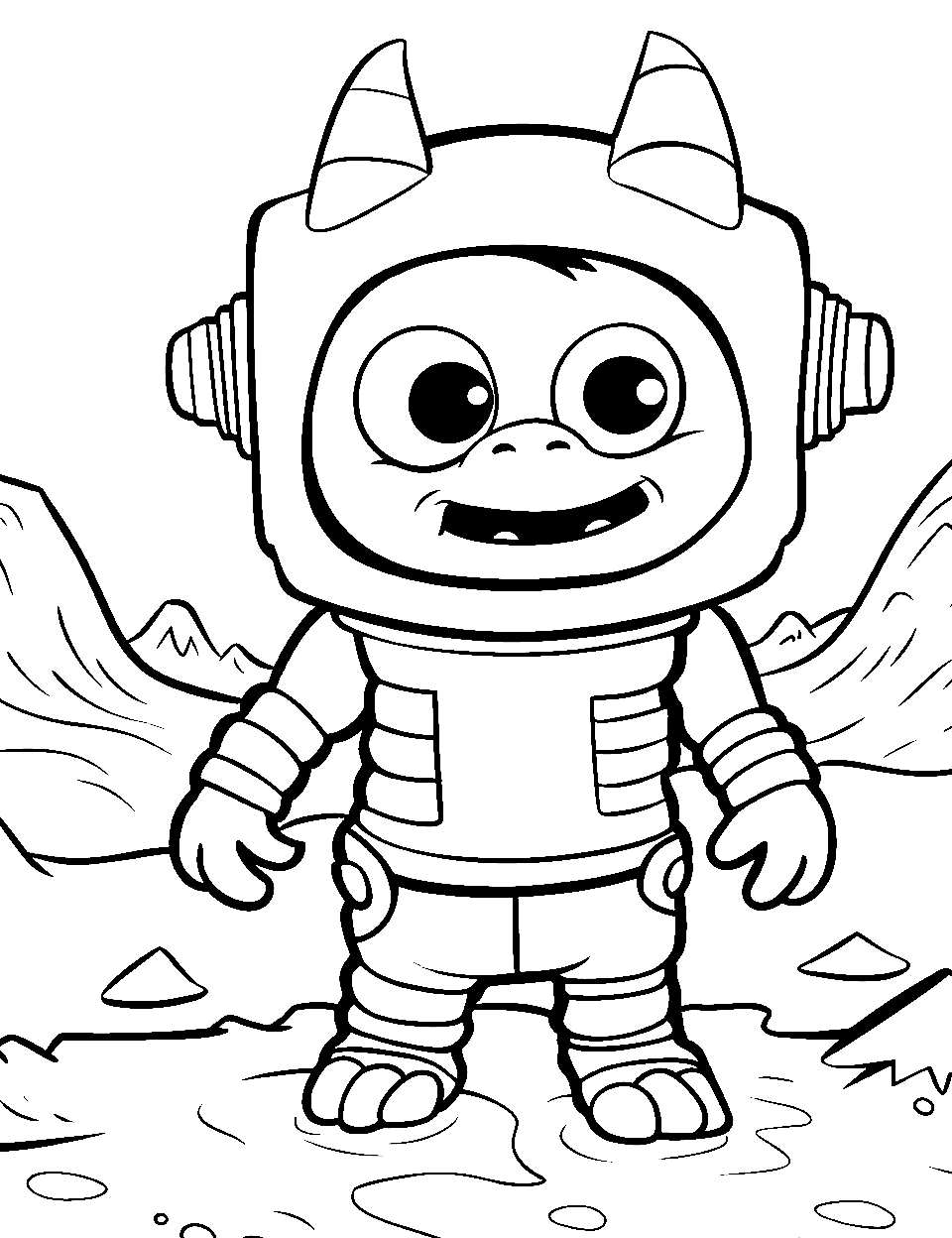 Monster in a Spacesuit Exploring Mars Coloring Page - A monster astronaut exploring the surface of Mars.