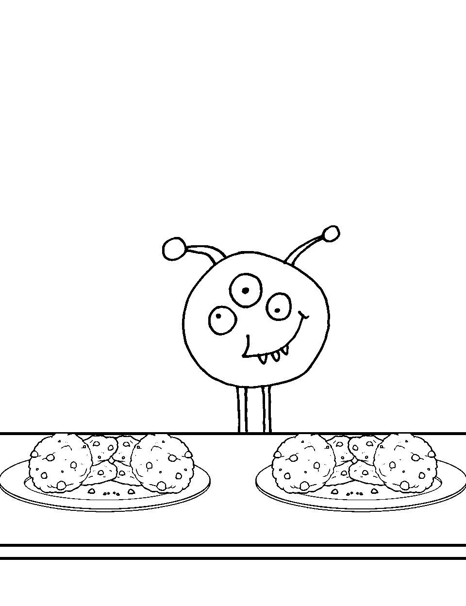 Monster Baking Cookies Coloring Page - A cookie monster ready to eat freshly baked cookies.