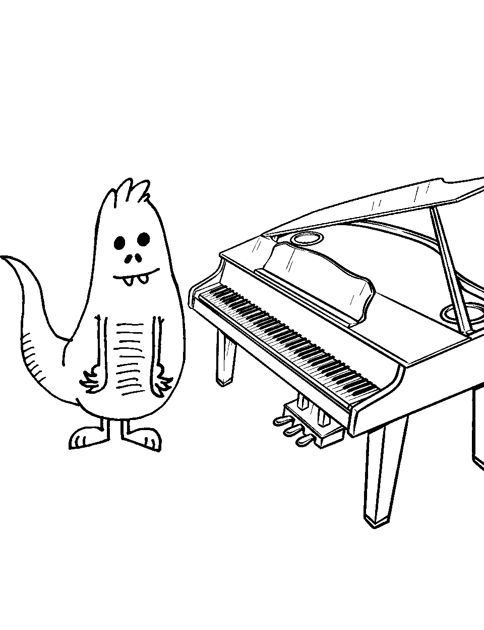 Monster Playing the Piano Coloring Page - A musical monster ready to play a beautiful tune in his piano.