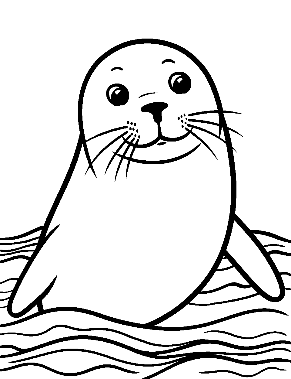Seal Popping Out of Water Ocean Coloring Page - A cute coloring page of a seal poking its head out of the ocean.
