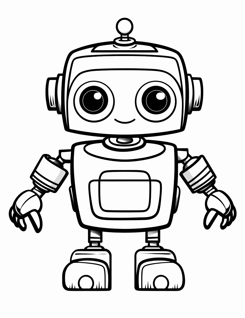 Easy Robot Drawing Coloring Page - A simple preschool-friendly, boxy robot with large, friendly eyes.
