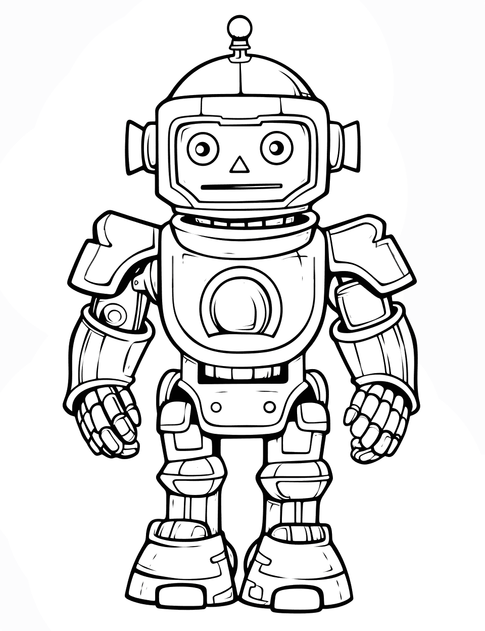 Medieval Robot Knight Coloring Page - A medieval-themed robot in knight armor.
