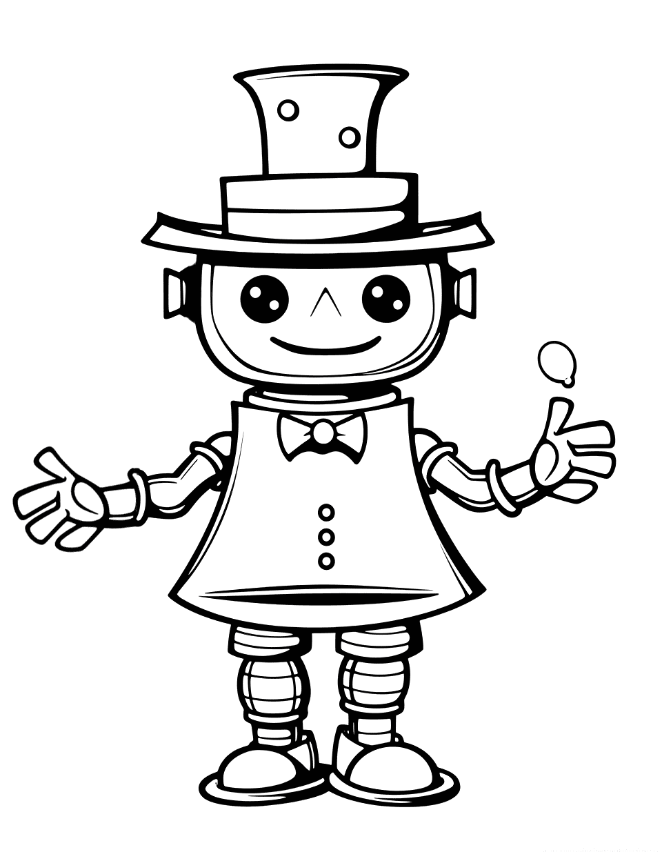 Magician Robot Performing Tricks Coloring Page - A robot wearing a magician’s hat and cape doing magic tricks.