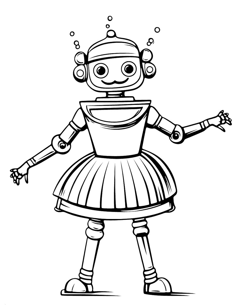 Ballet-Dancing Robot on Stage Coloring Page - A robot performing ballet in a tutu.