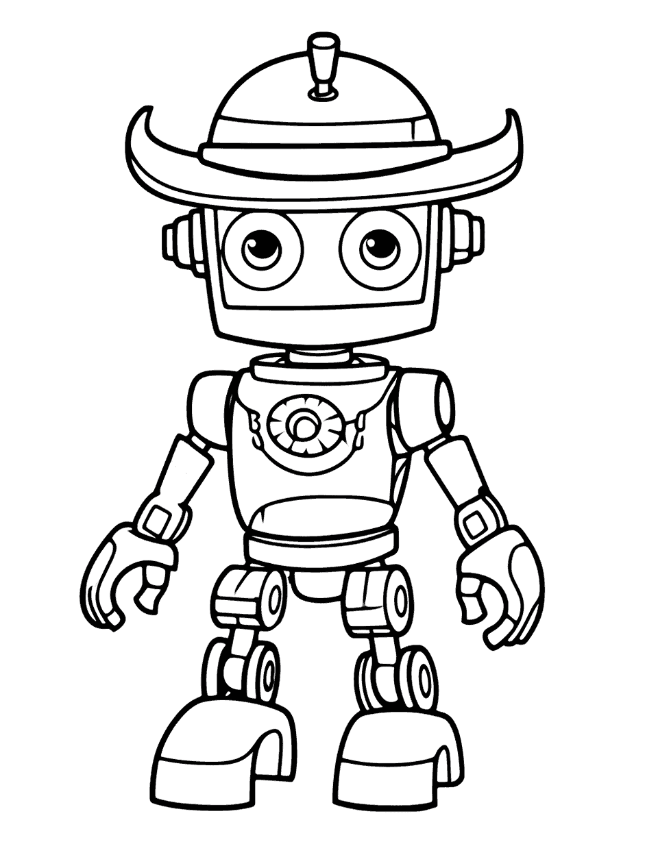 Cowboy Robot on a Horse Coloring Page - A robot dressed as a cowboy.