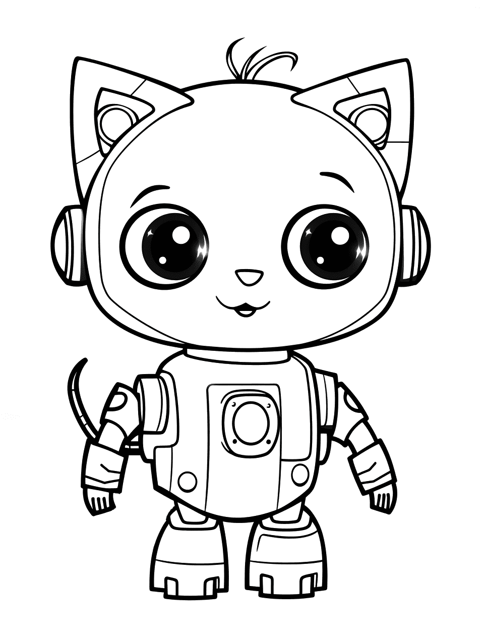 Cute Kitten Robot Coloring Page - A small, adorable kitten type robot designed after cats.