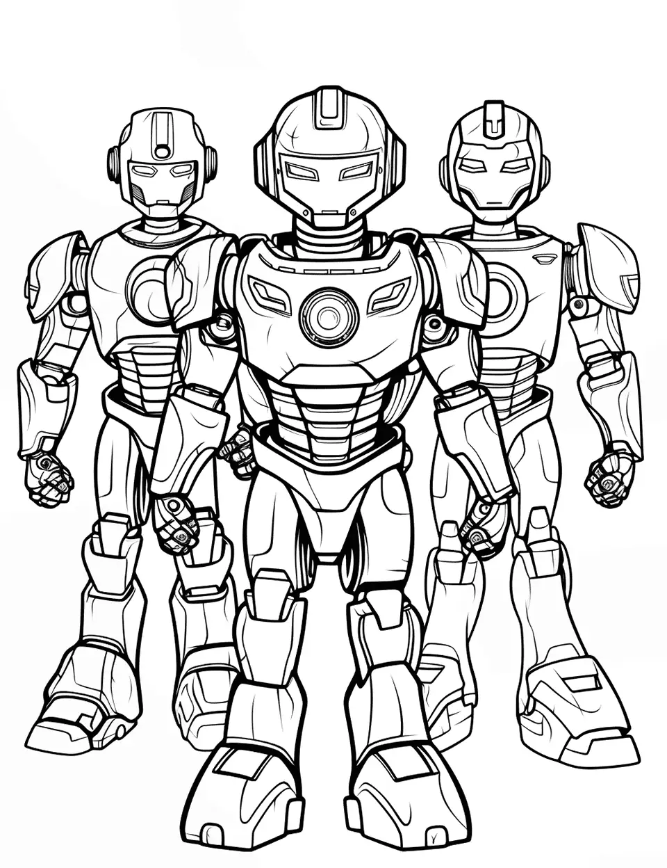Power Rangers' Robot Team Coloring Page - Power Ranger Robot team standing together in formation.