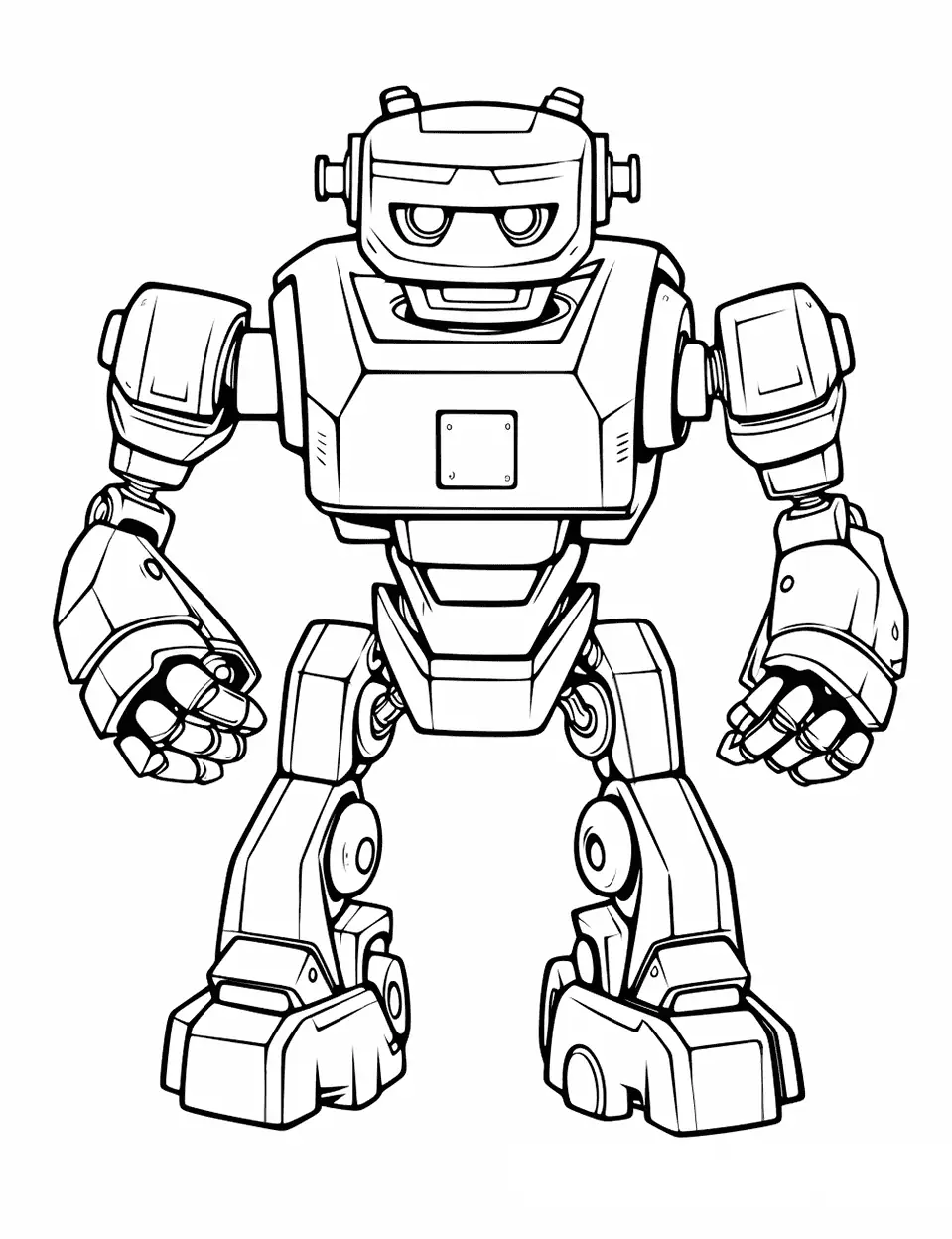 War Robot in Battle Coloring Page - A war robot locked in a combat stance.