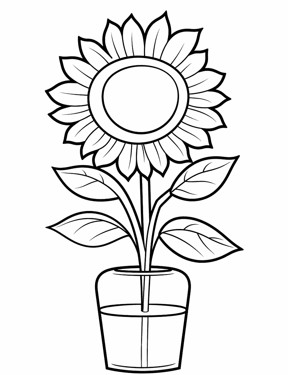 Sunflower in a Vase Coloring Page - A single sunflower in a vase.