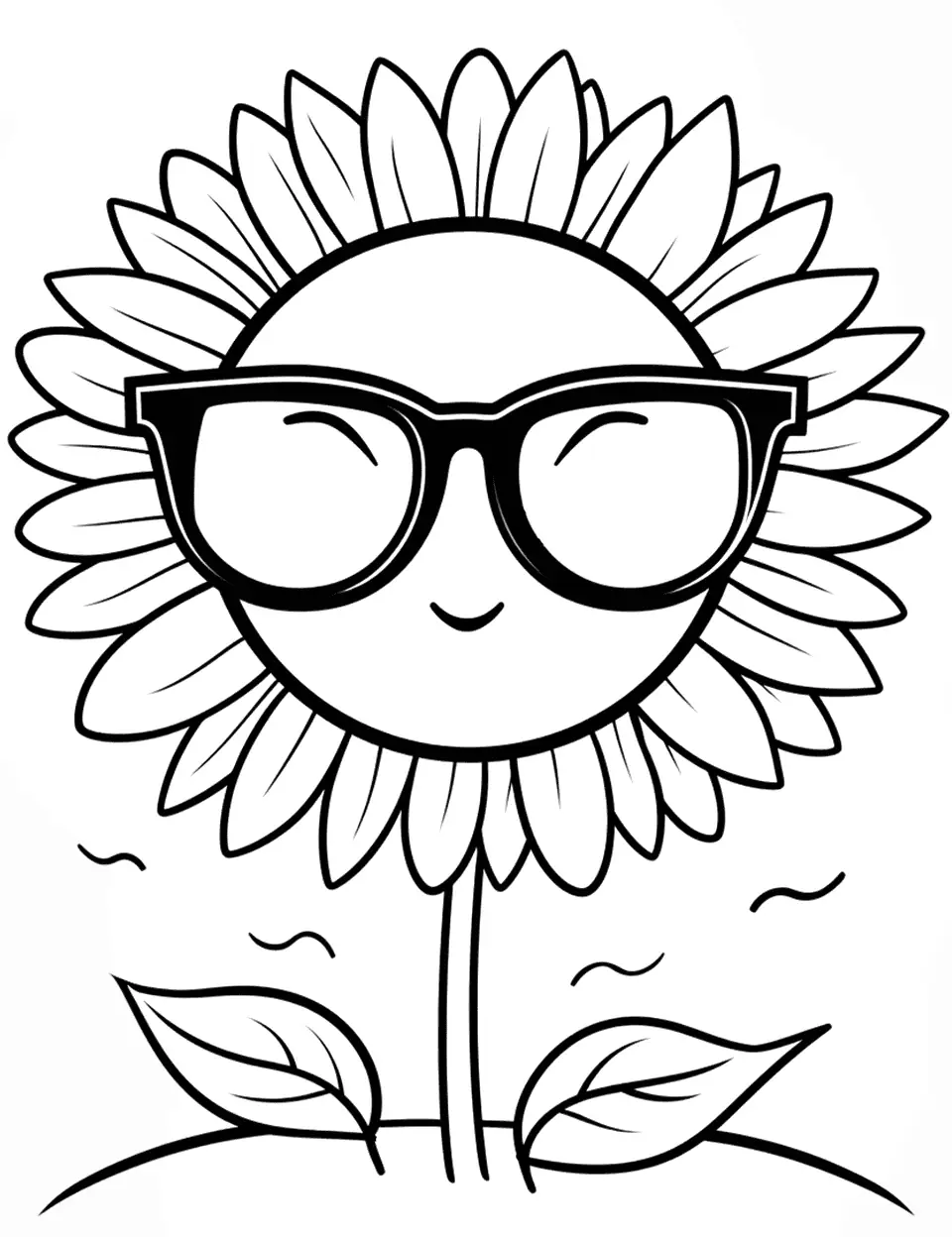 Sunflower with Sunglasses Coloring Page - A sunflower wearing a pair of cool sunglasses.