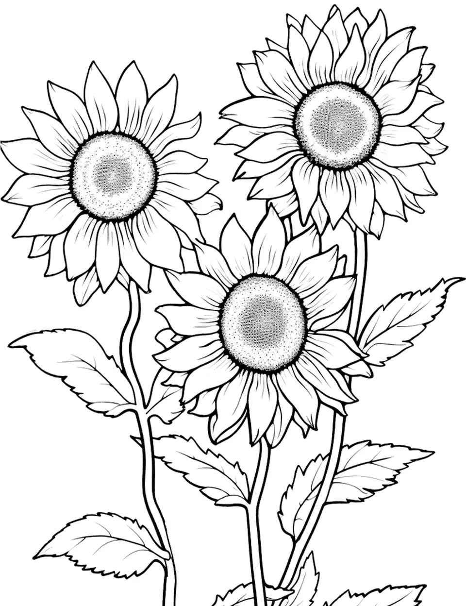 Dancing Sunflowers Sunflower Coloring Page - A few sunflowers dancing in the breeze.