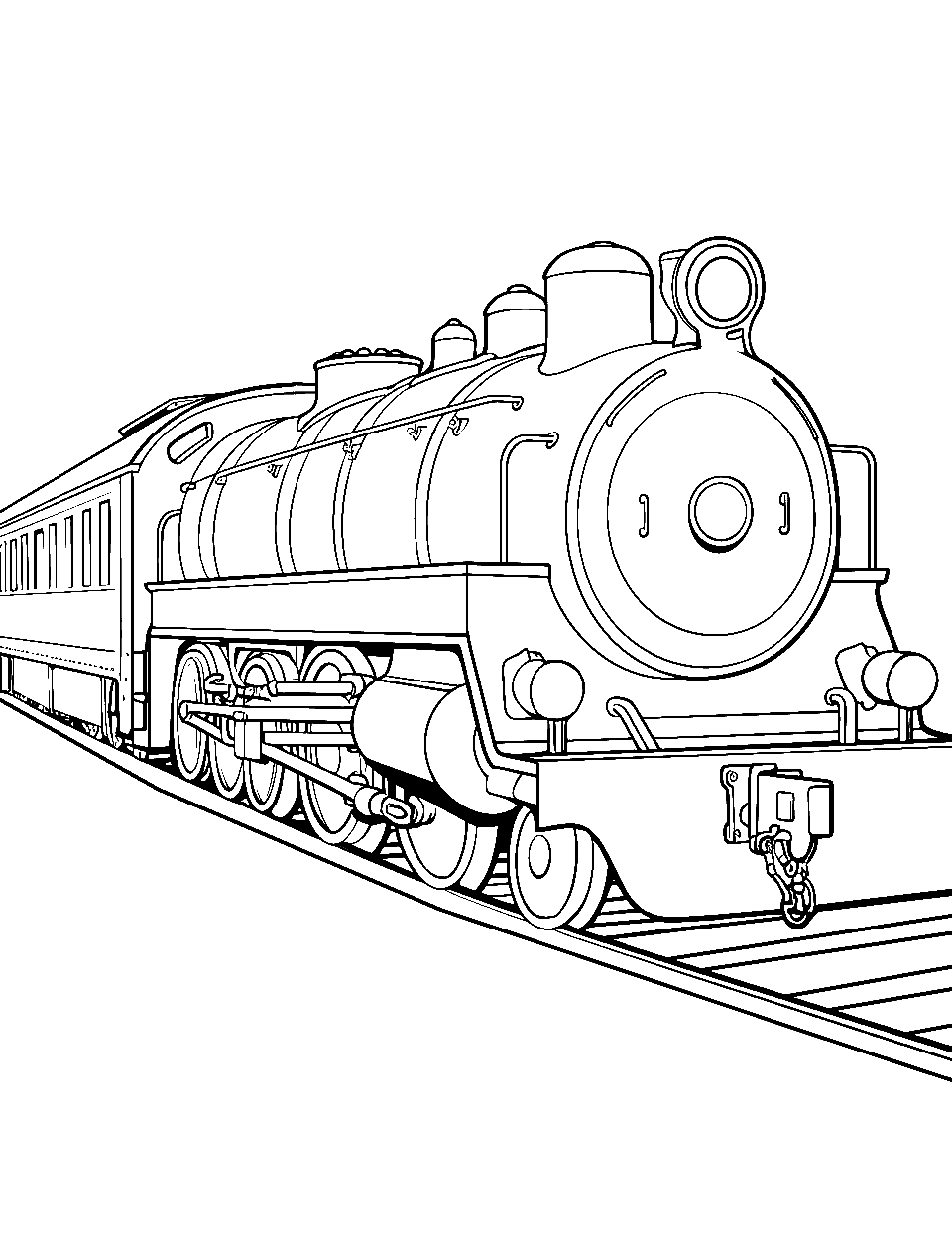 Train on the Tracks Coloring Page - A heavy-duty train rolling along the railway.