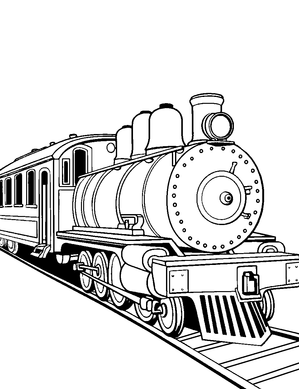Diesel Engine in Action Coloring Page - A sleek diesel train engine speeding along.