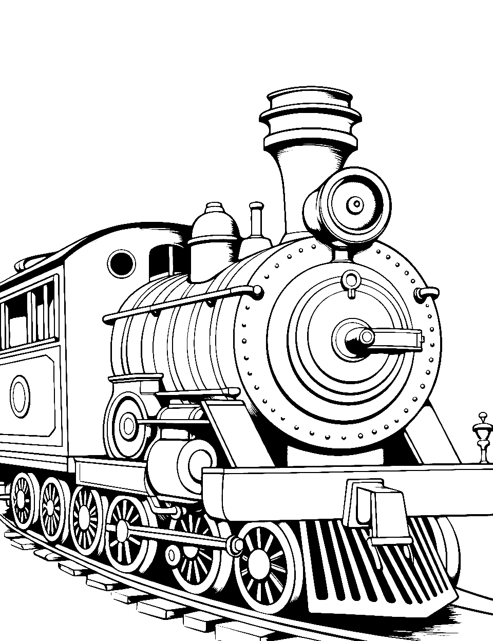 Steampunk Train Coloring Page - A train engine with a steampunk design.