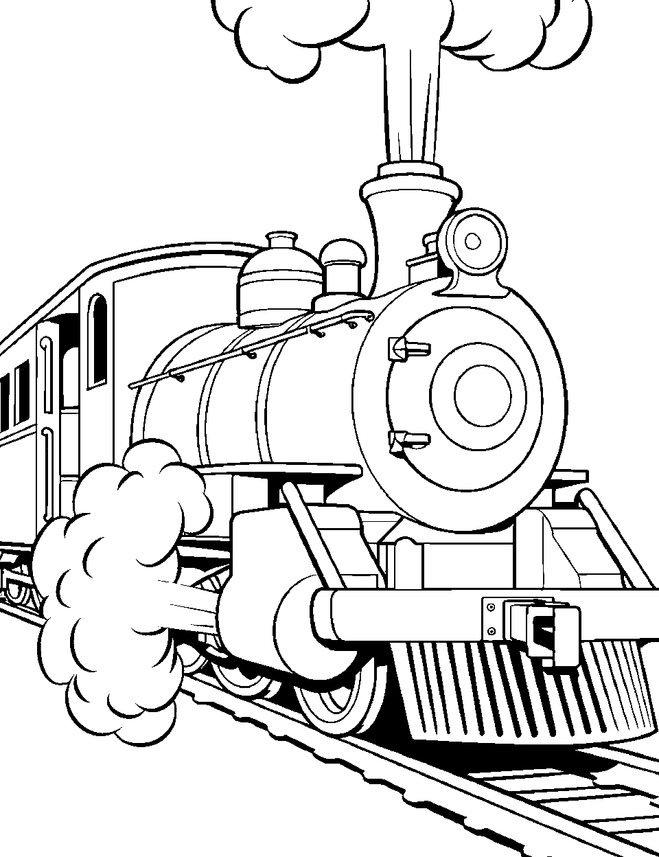 Vintage Steam Locomotive Coloring Page - An old-fashioned steam locomotive chugging smoke.