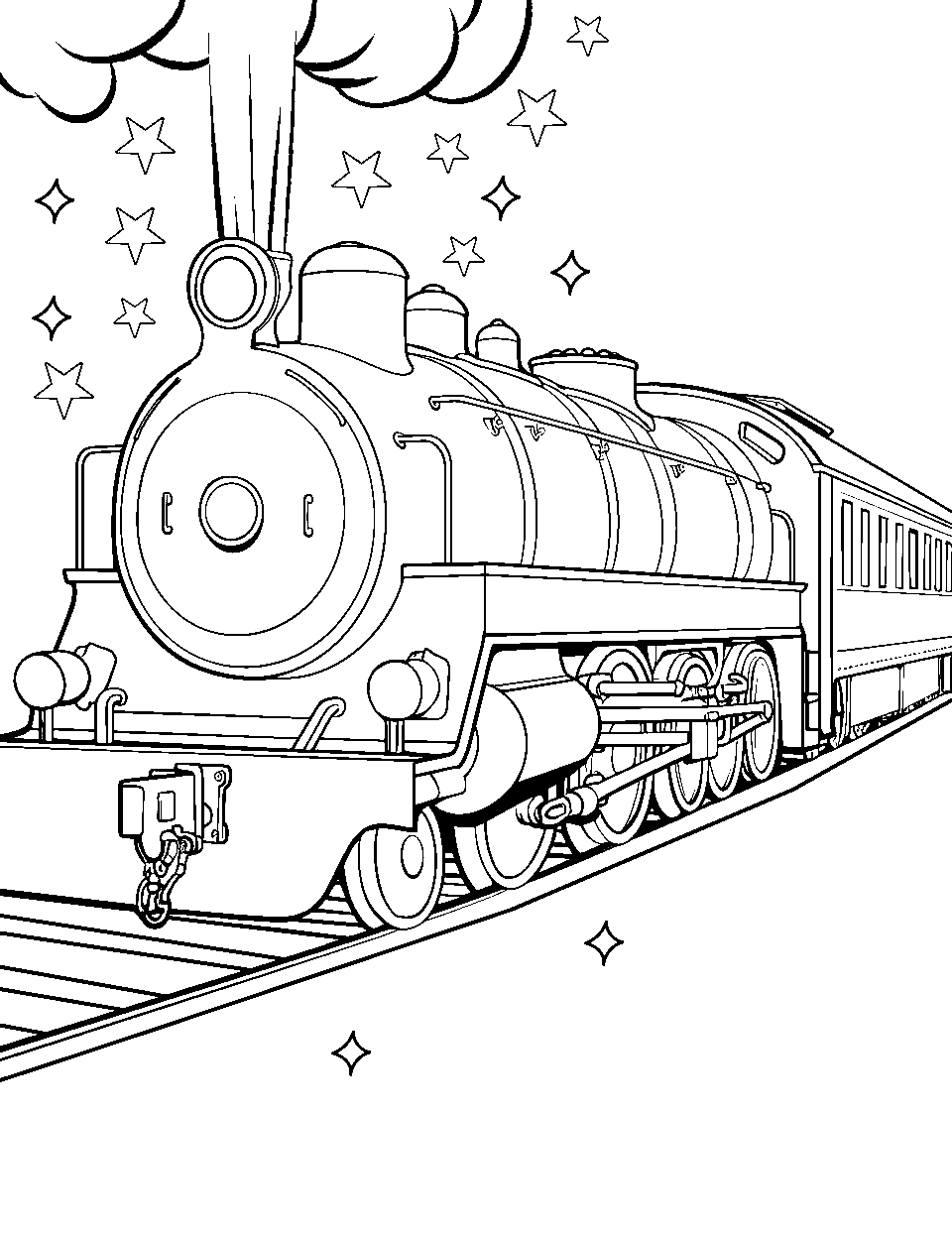 Magical School Train Coloring Page - A train that looks like it’s heading to a magical school.