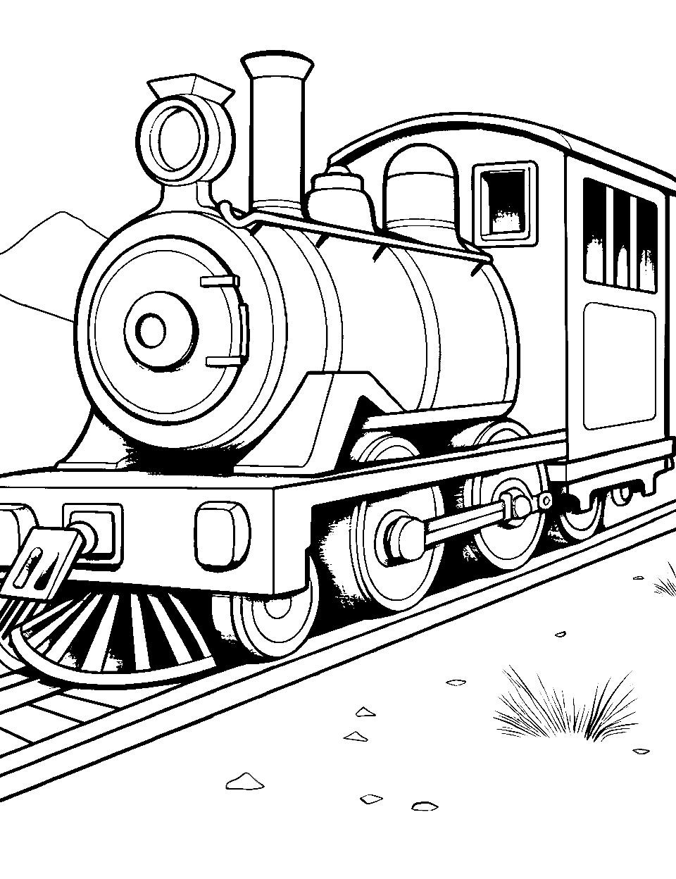 Old West Steam Train Coloring Page - A classic western steam train chugging through a desert.