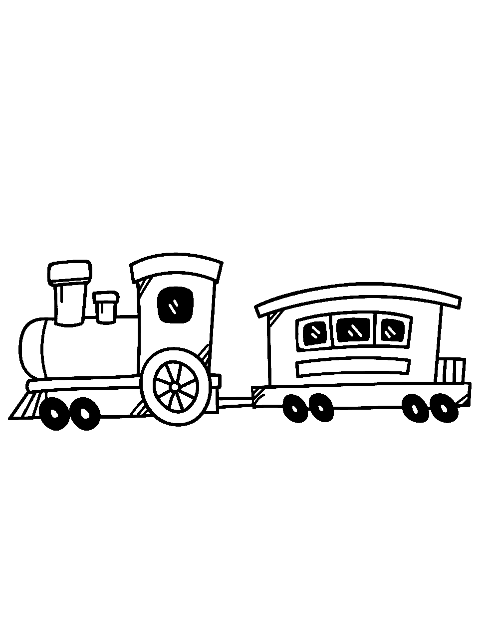 Kindergarten Train Adventure Coloring Page - A simple, cartoon-style train, ideal for young preschool children.