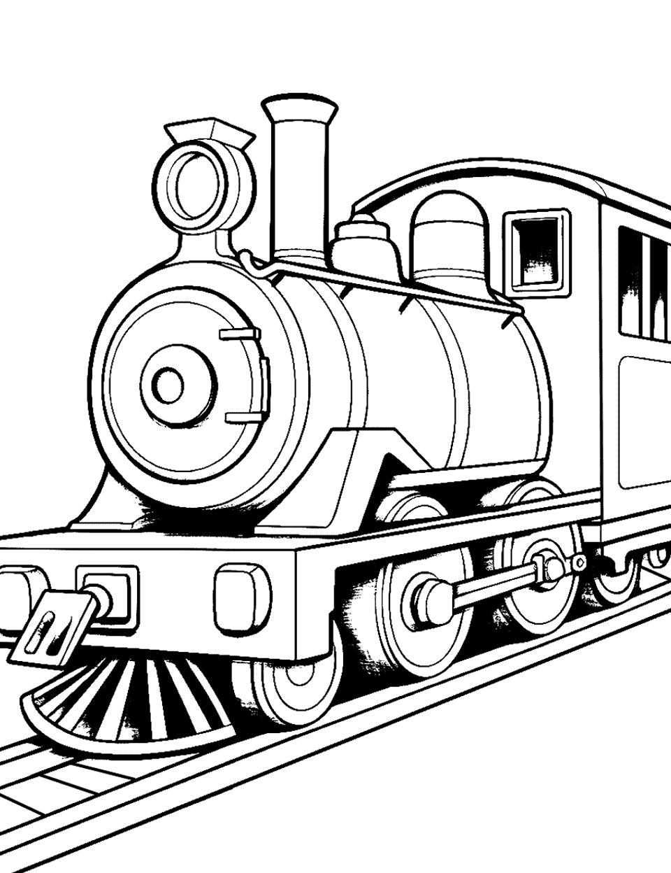 Toy Train Coloring Page - A close-up of a classic toy train going forward.